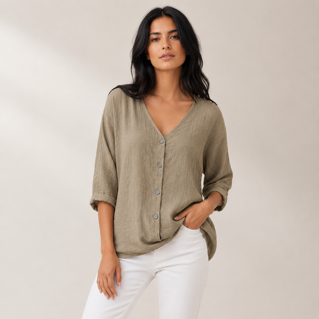 Hadley - Women’s Casual V-Neck T-Shirt with Stylish Print-Women T-Shirt-Lyrasue-Khaki-S-Lyrasue