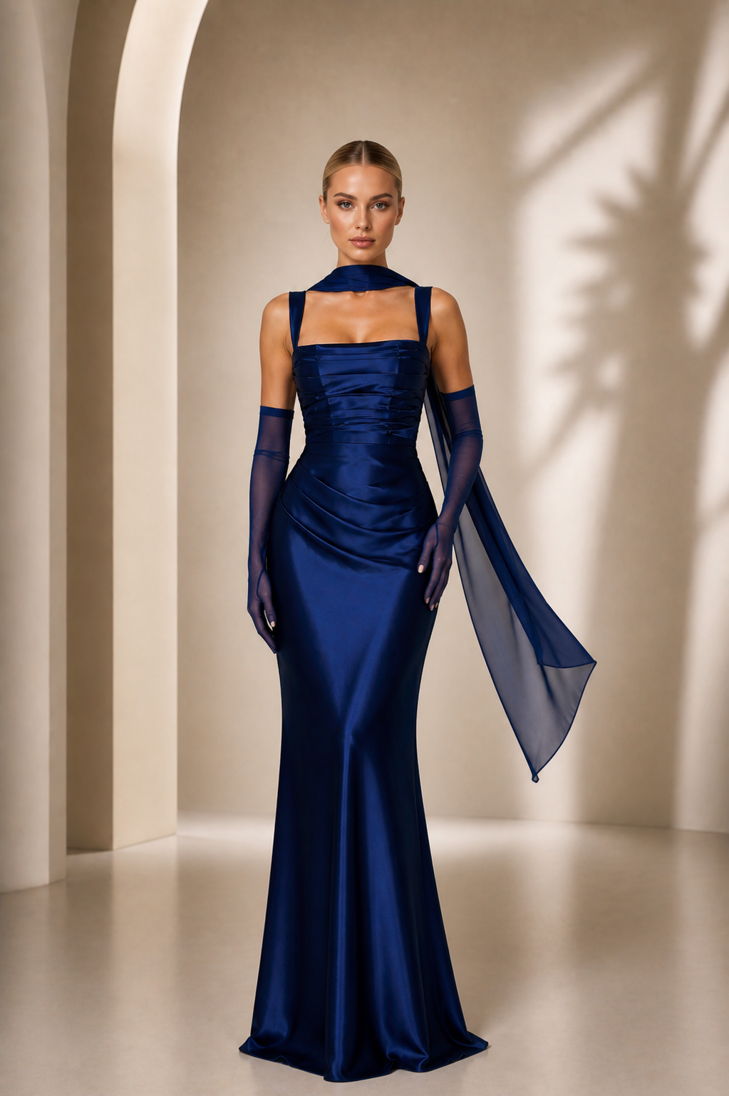 Bella - Women's Evening Satin Maxi Wedding Guest Dress-Lyrasue-Navy Blue-XS-Lyrasue