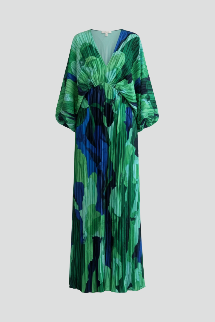 Bellamy - Women's Green Floral Pleated Maxi Dress-womens dress-Lyrasue-Green-S-Lyrasue