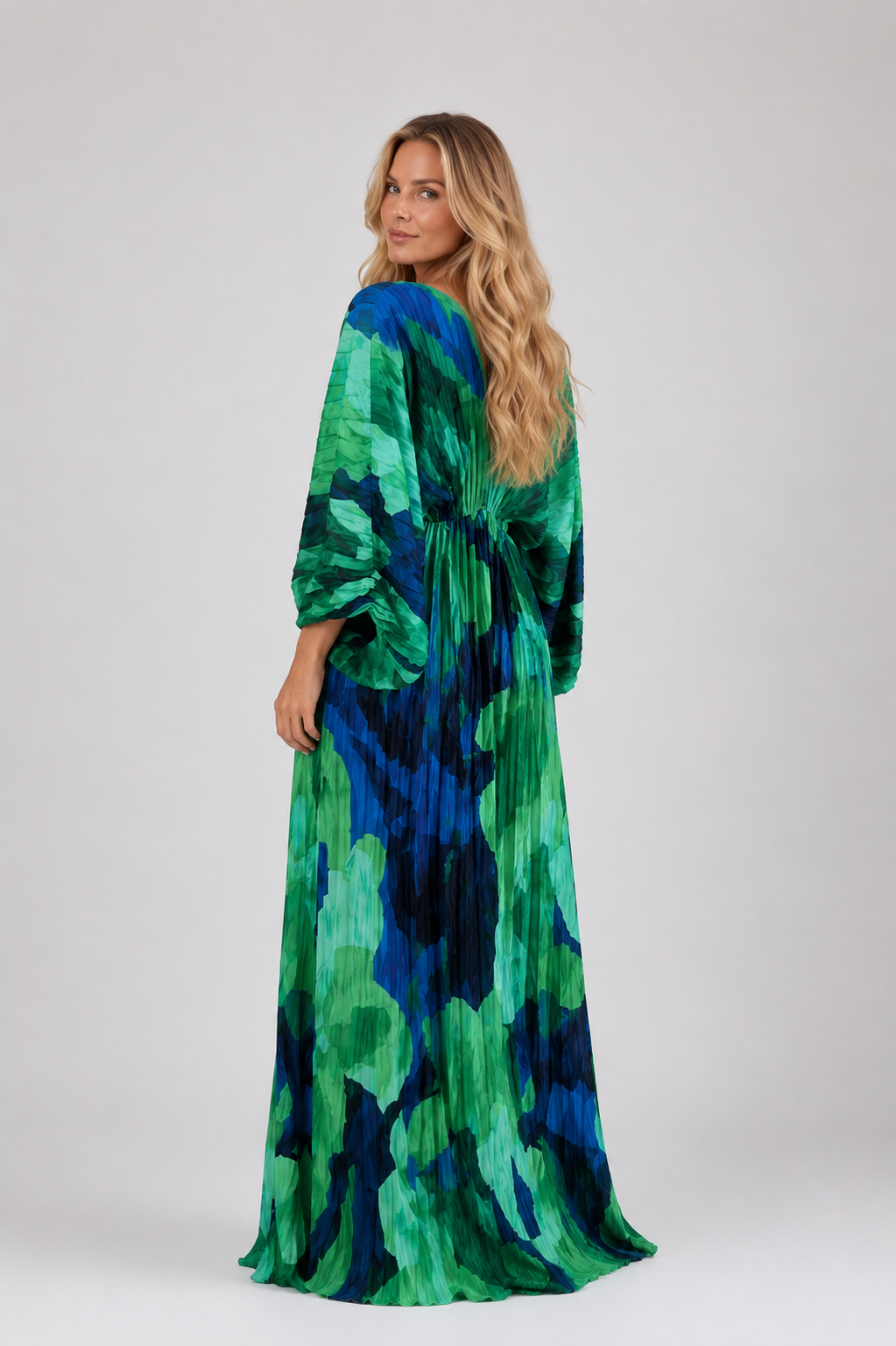 Bellamy - Women's Green Floral Pleated Maxi Dress-womens dress-Lyrasue-Green-S-Lyrasue