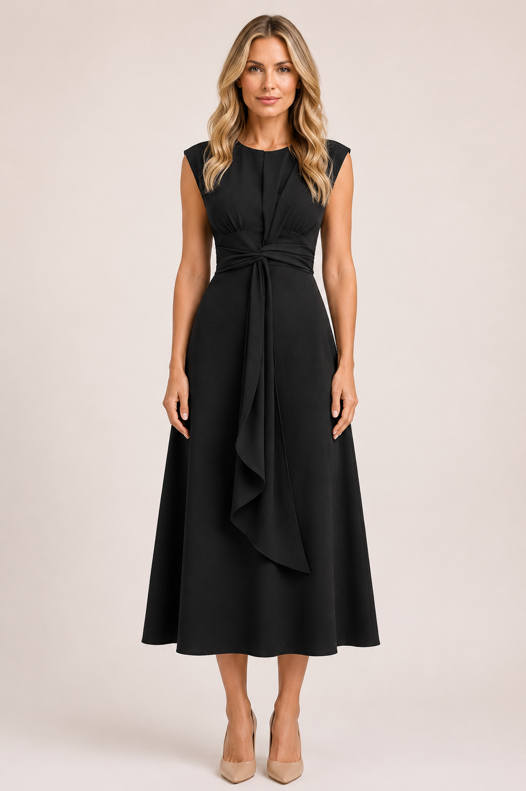 Bethany - Women’s Elegant Wedding Guest Midi Dress with Twist Waist-Summer Push-Lyrasue-Black-XS-Lyrasue