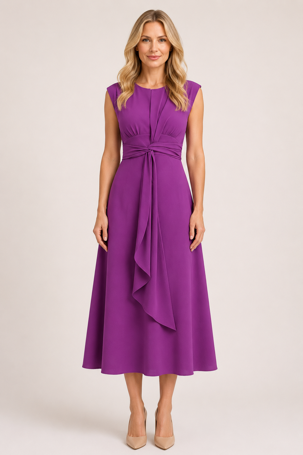 Bethany - Women’s Elegant Wedding Guest Midi Dress with Twist Waist-Summer Push-Lyrasue-Purple-XS-Lyrasue