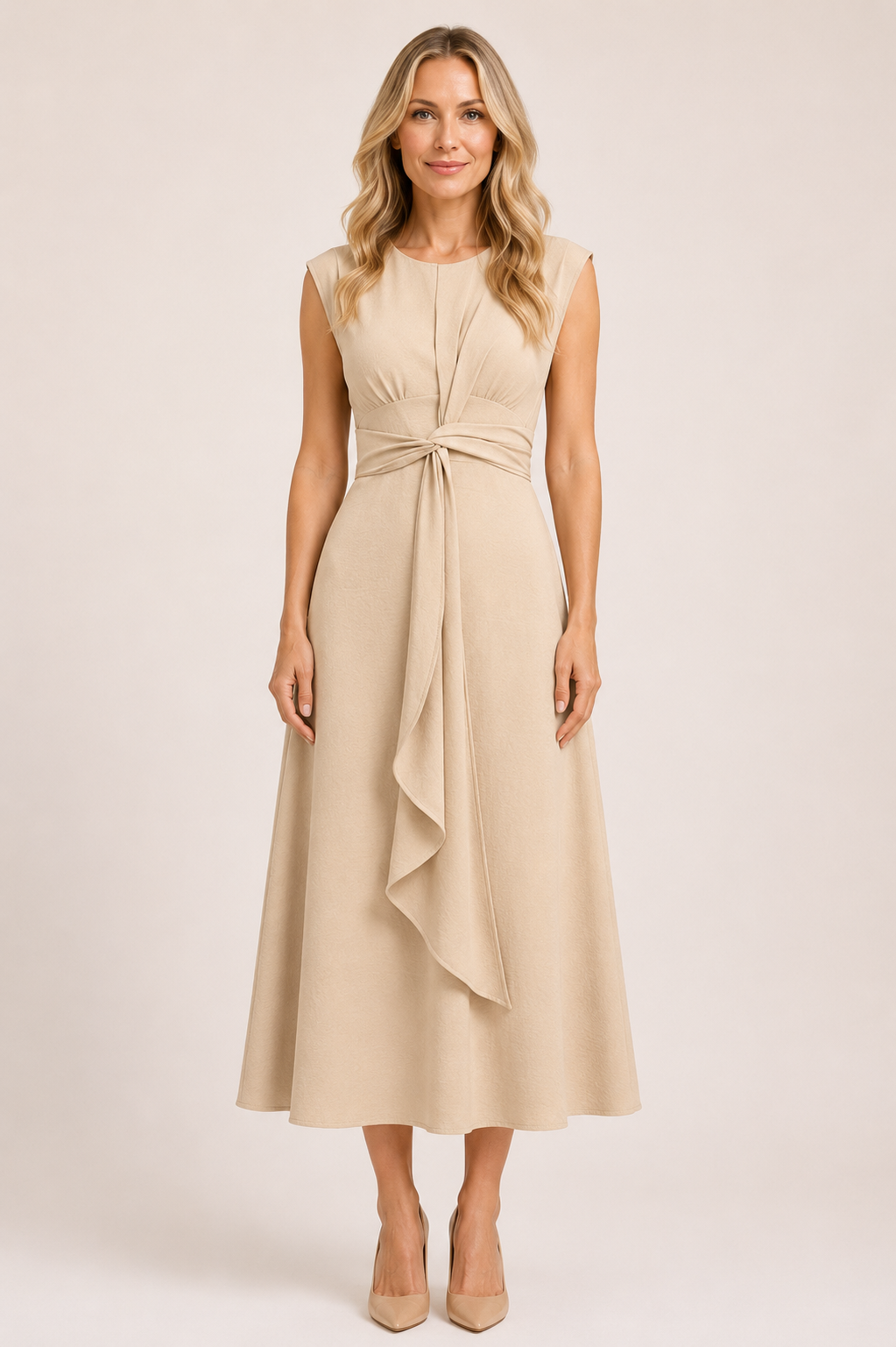 Bethany - Women’s Elegant Wedding Guest Midi Dress with Twist Waist-Summer Push-Lyrasue-Apricot-XS-Lyrasue