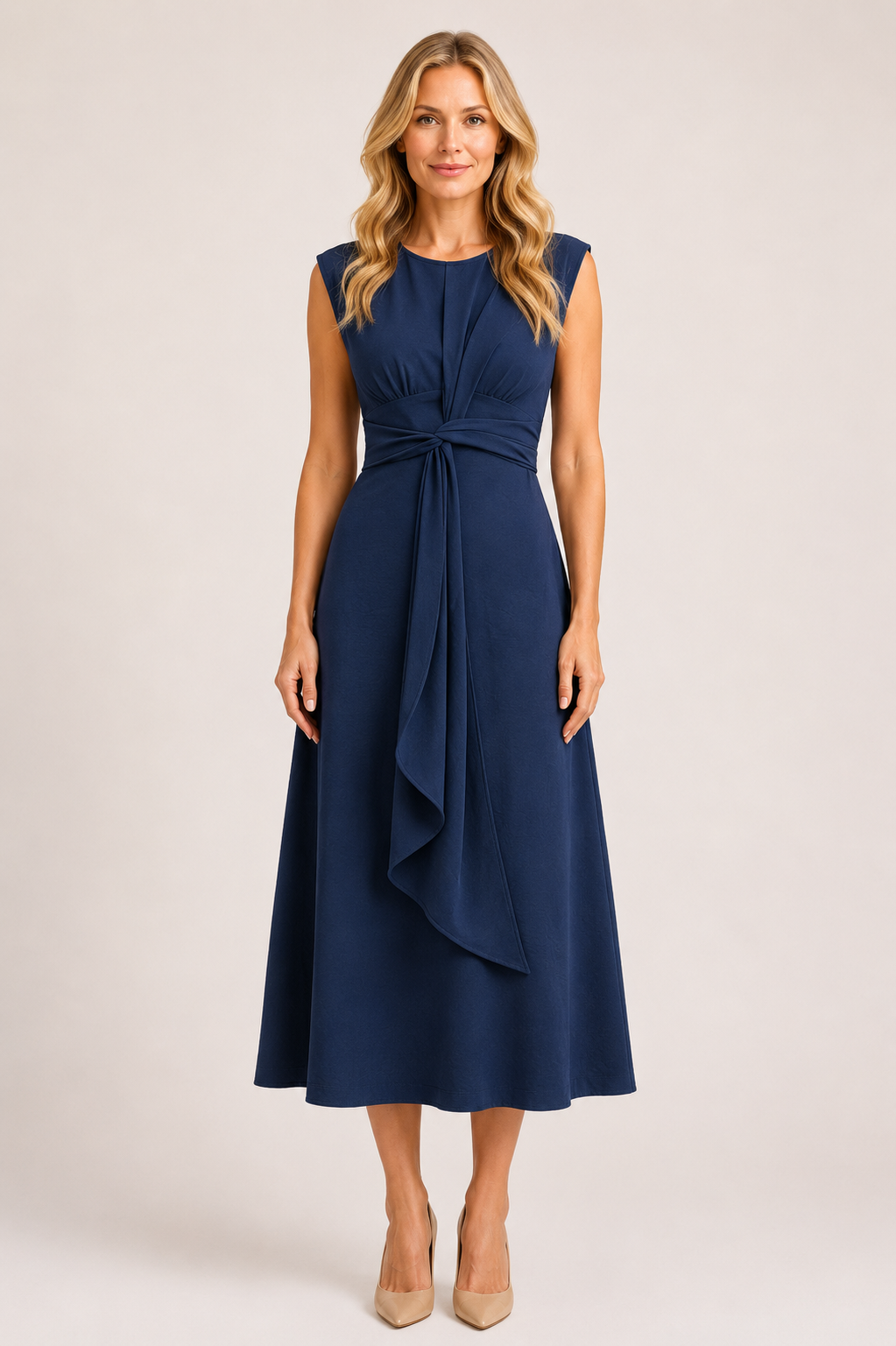 Bethany - Women’s Elegant Wedding Guest Midi Dress with Twist Waist-Summer Push-Lyrasue-Dark Blue-XS-Lyrasue