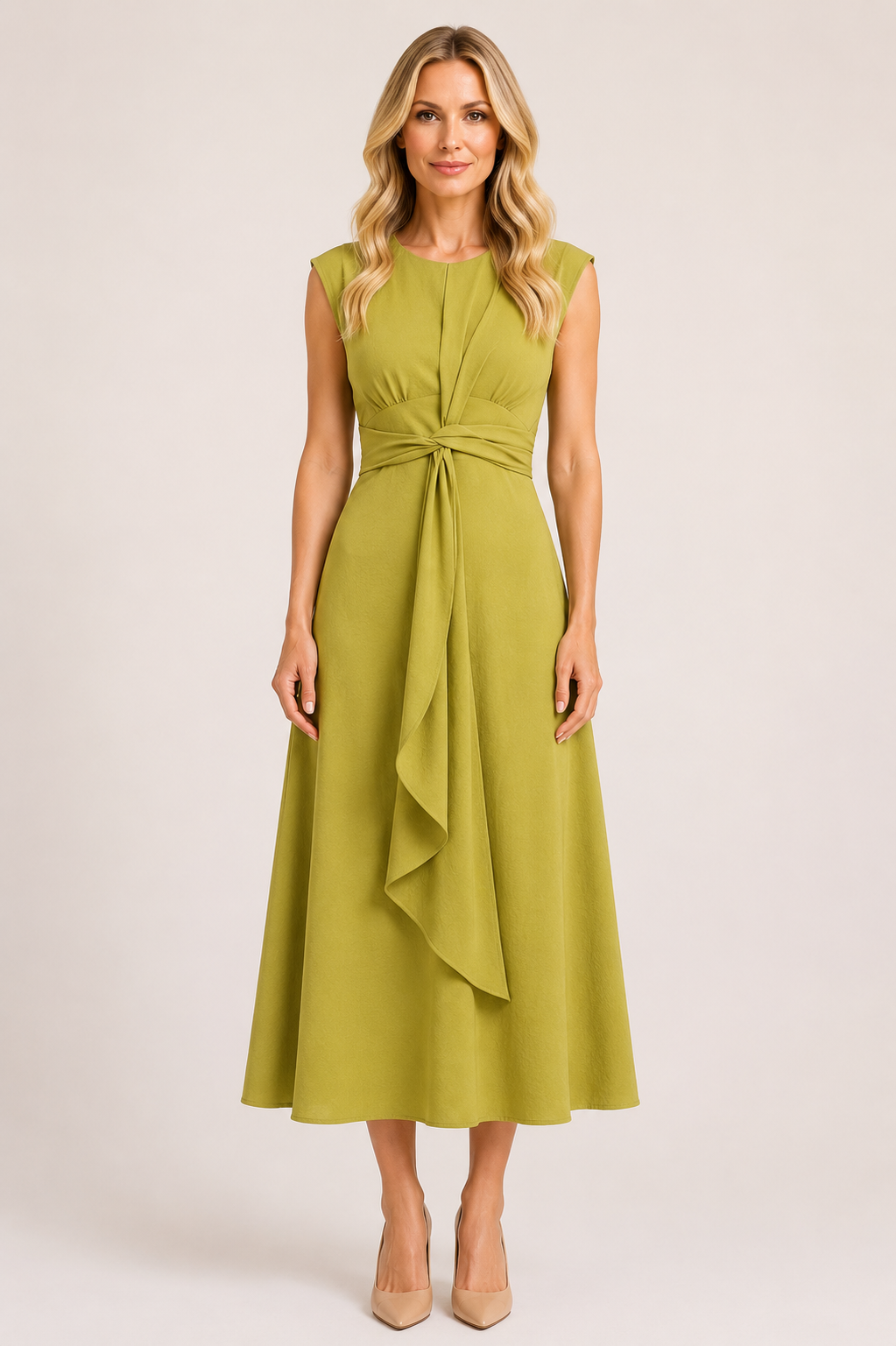 Bethany - Women’s Elegant Wedding Guest Midi Dress with Twist Waist-Summer Push-Lyrasue-Yellow-XS-Lyrasue