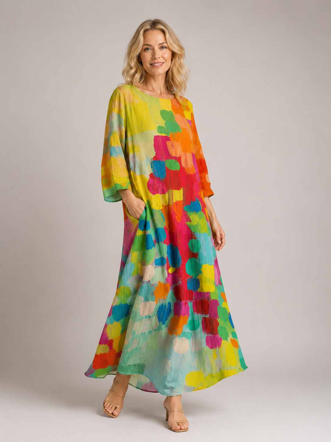 Blakley - Women's Leaf Summer Print Midi Dress-Women > Dresses-Lyrasue-XS-Red-Lyrasue