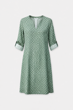 Brielle - Women’s Printed A-Line Dress with Split Neckline-Women Dress-Lyrasue-Green-S-Lyrasue