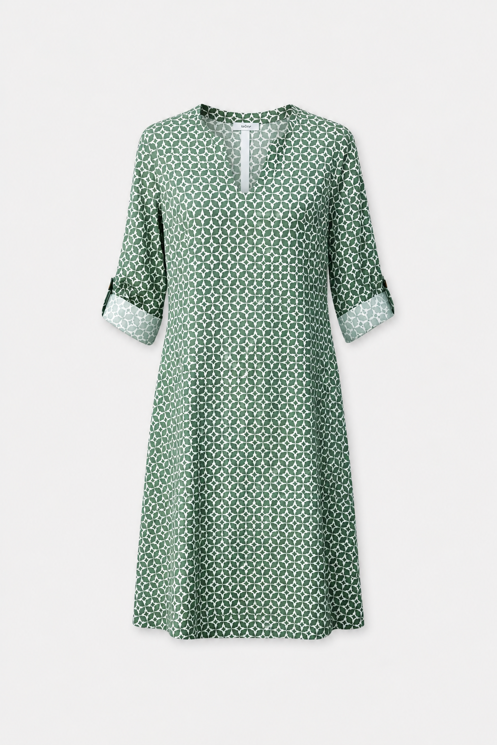 Brielle - Women’s Printed A-Line Dress with Split Neckline-Women Dress-Lyrasue-Green-S-Lyrasue