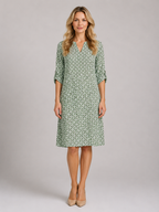 Brielle - Women’s Printed A-Line Dress with Split Neckline-Women Dress-Lyrasue-Green-S-Lyrasue