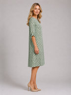 Brielle - Women’s Printed A-Line Dress with Split Neckline-Women Dress-Lyrasue-Green-S-Lyrasue