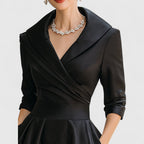 Brynn - Women’s V-Neck Midi Dress with Cross-Over Bodice-Midi Dress-Lyrasue-Navy blue-S-Lyrasue
