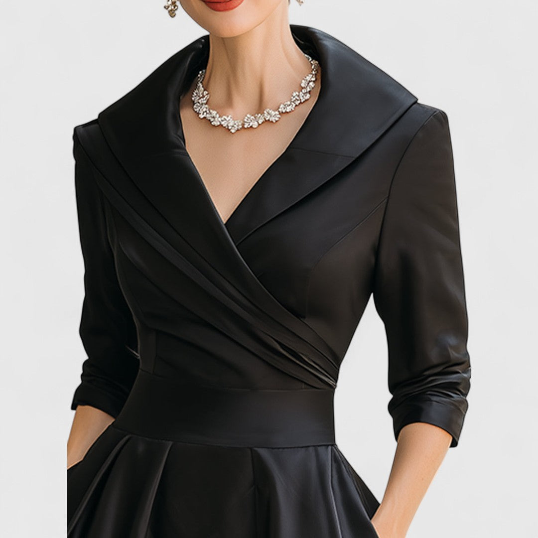 Brynn - Women’s V-Neck Midi Dress with Cross-Over Bodice-Midi Dress-Lyrasue-Navy blue-S-Lyrasue