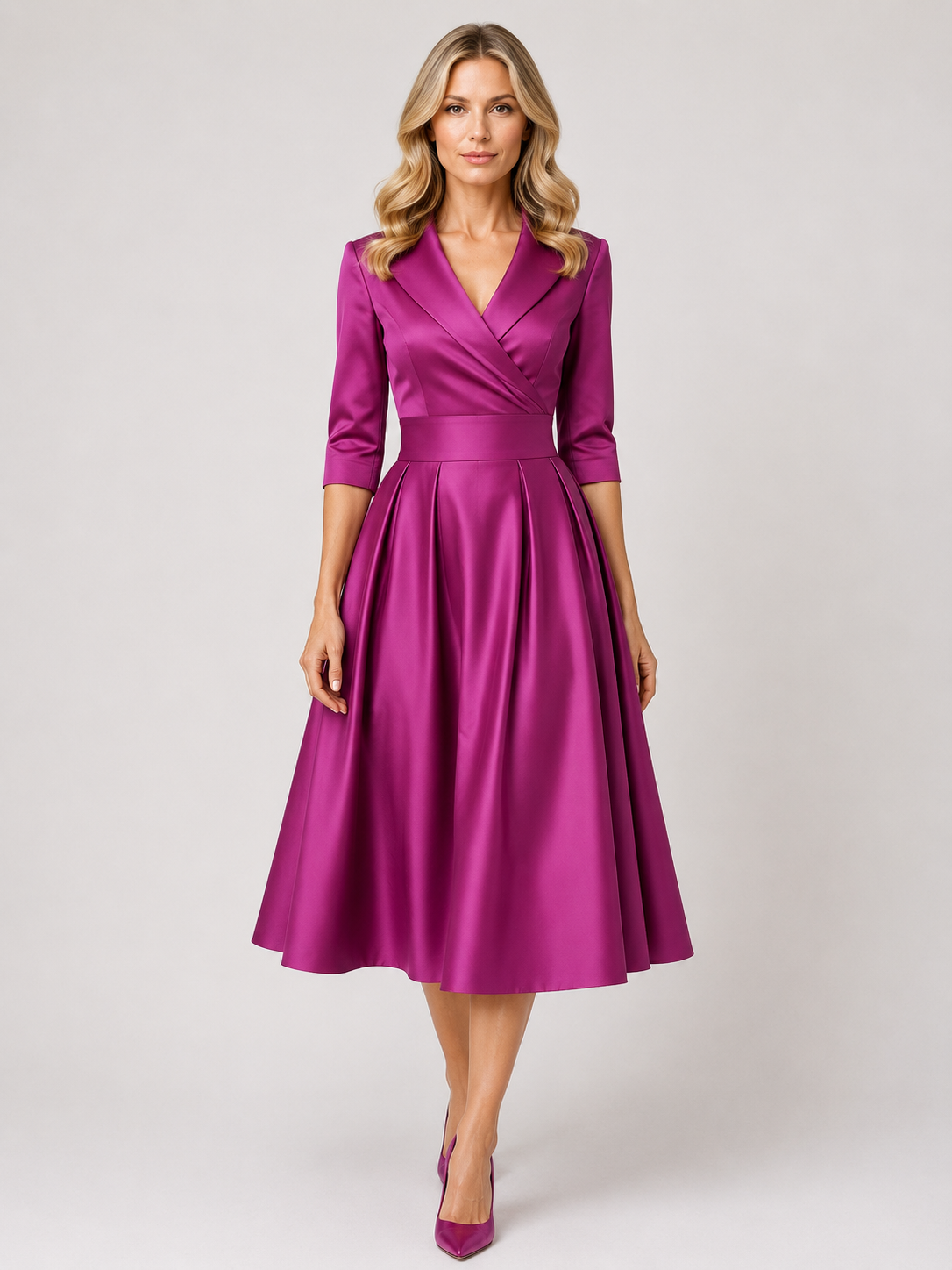Brynn - Women’s V-Neck Midi Dress with Cross-Over Bodice-Midi Dress-Lyrasue-Purple-S-Lyrasue