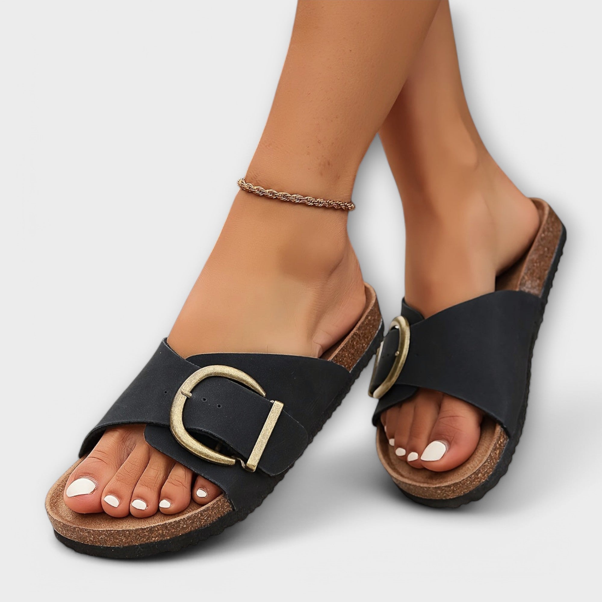 Calista - Women's Comfort Buckle Slide Sandals-Women Shoes Sandals-Lyrasue-Black-2-Lyrasue