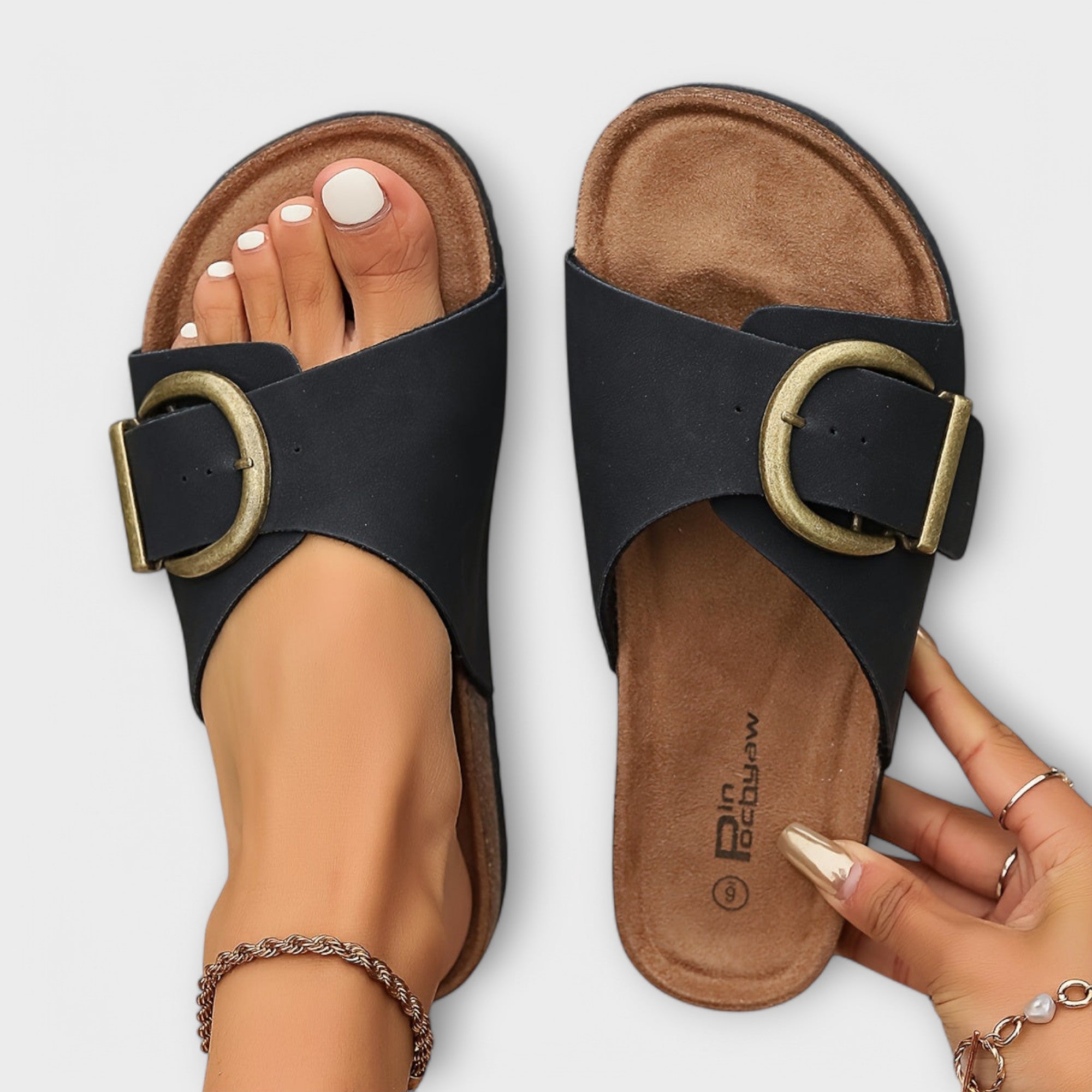 Calista - Women's Comfort Buckle Slide Sandals-Women Shoes Sandals-Lyrasue-Black-2-Lyrasue
