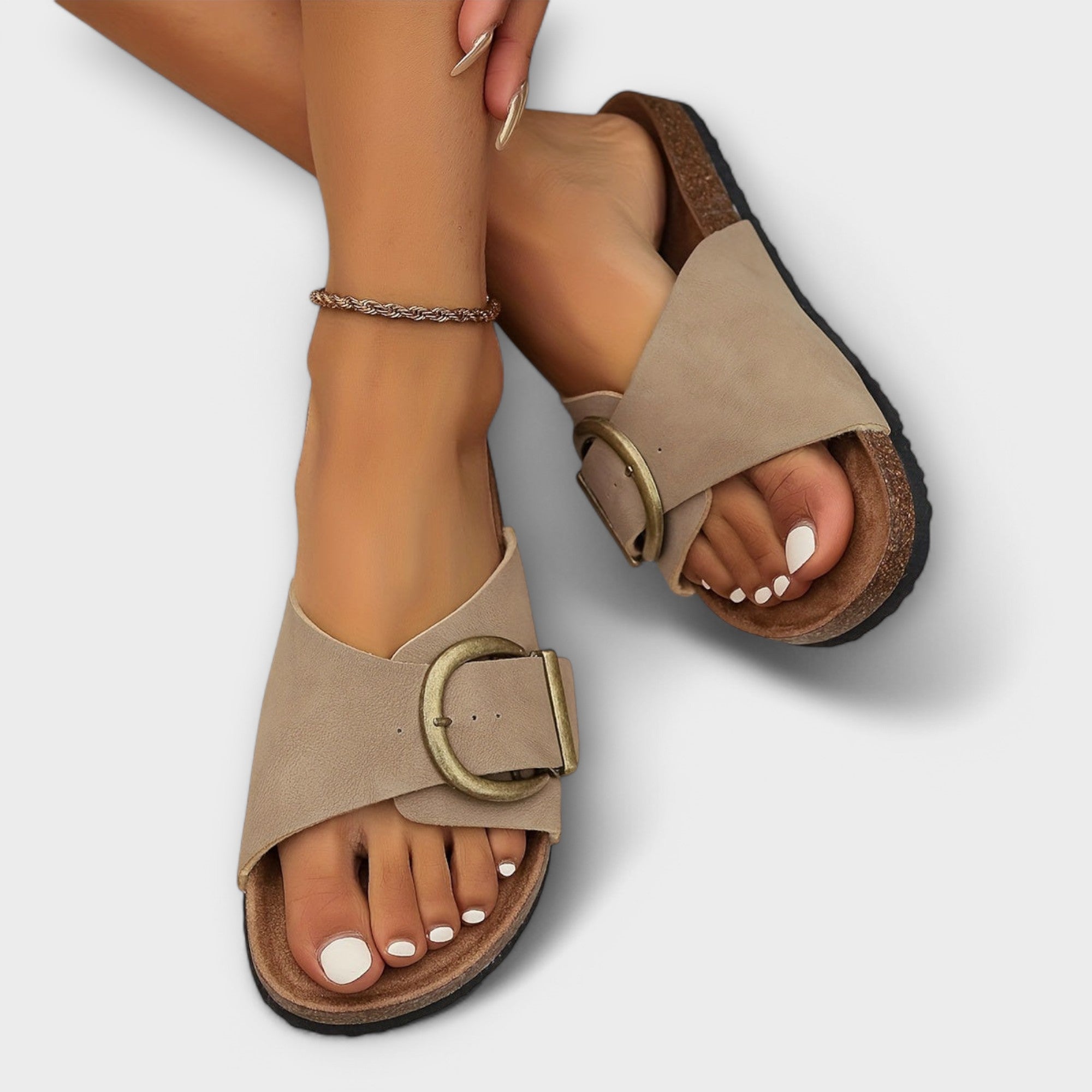 Calista - Women's Comfort Buckle Slide Sandals-Women Shoes Sandals-Lyrasue-Khaki-2-Lyrasue