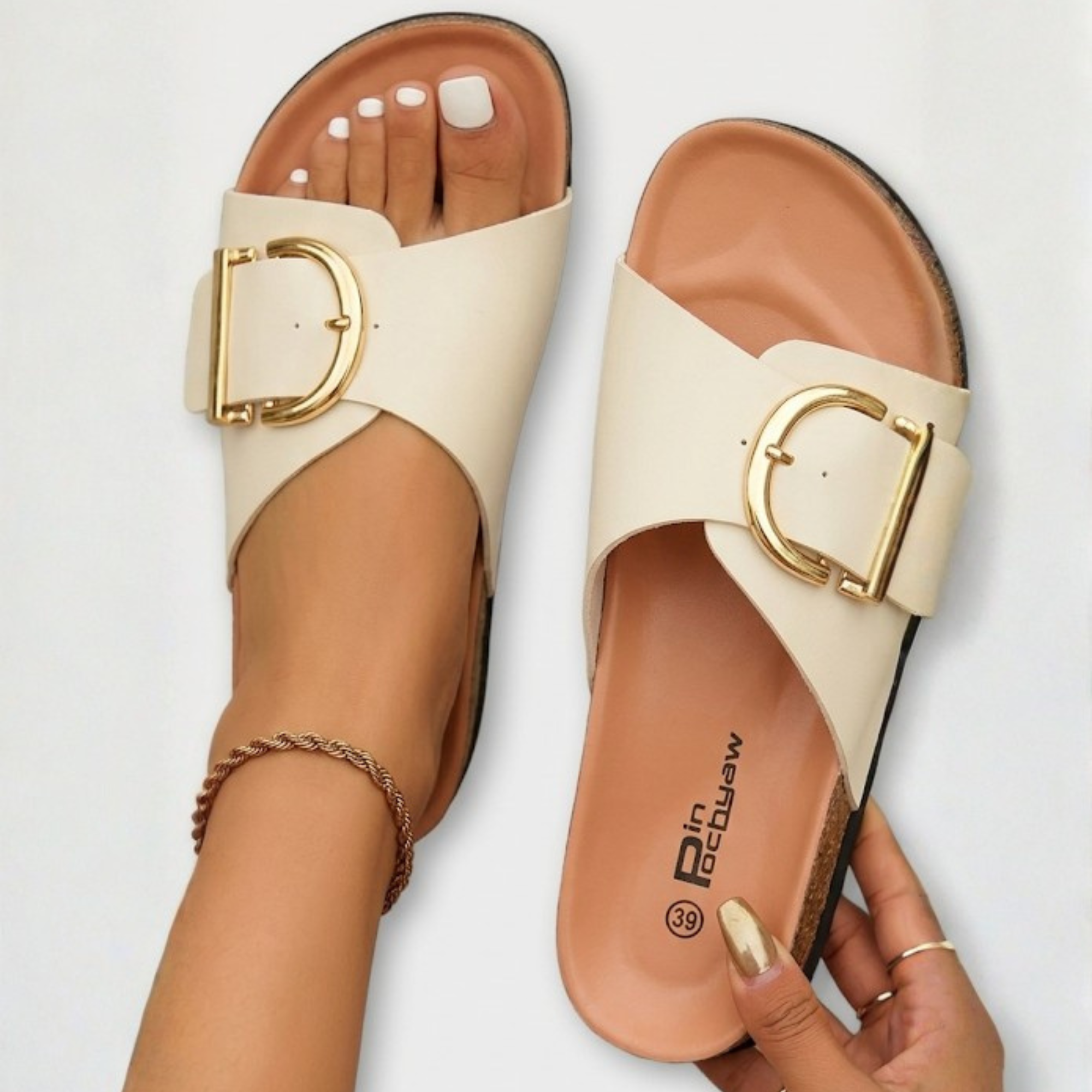 Calista - Women's Comfort Buckle Slide Sandals-Women Shoes Sandals-Lyrasue-Black-2-Lyrasue