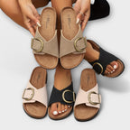 Calista - Women's Comfort Buckle Slide Sandals-Women Shoes Sandals-Lyrasue-Black-2-Lyrasue
