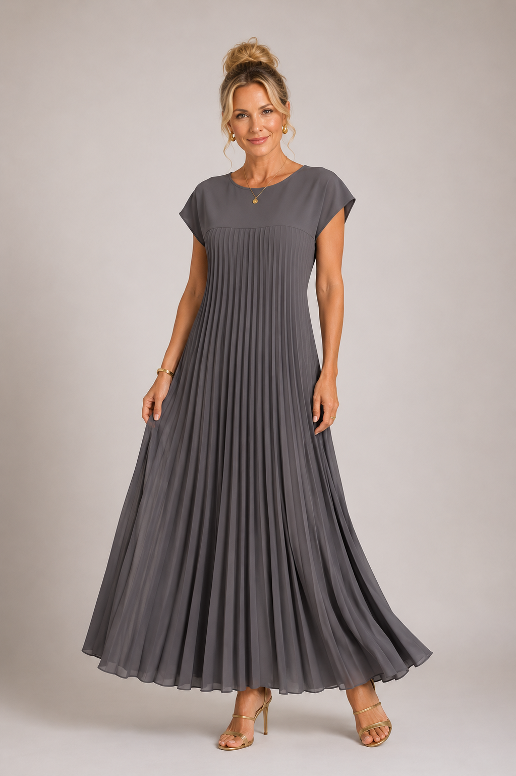 Calliope - Women's Sleeveless Pleated A-Line Midi Dress-Lyrasue-Grey-M-Lyrasue