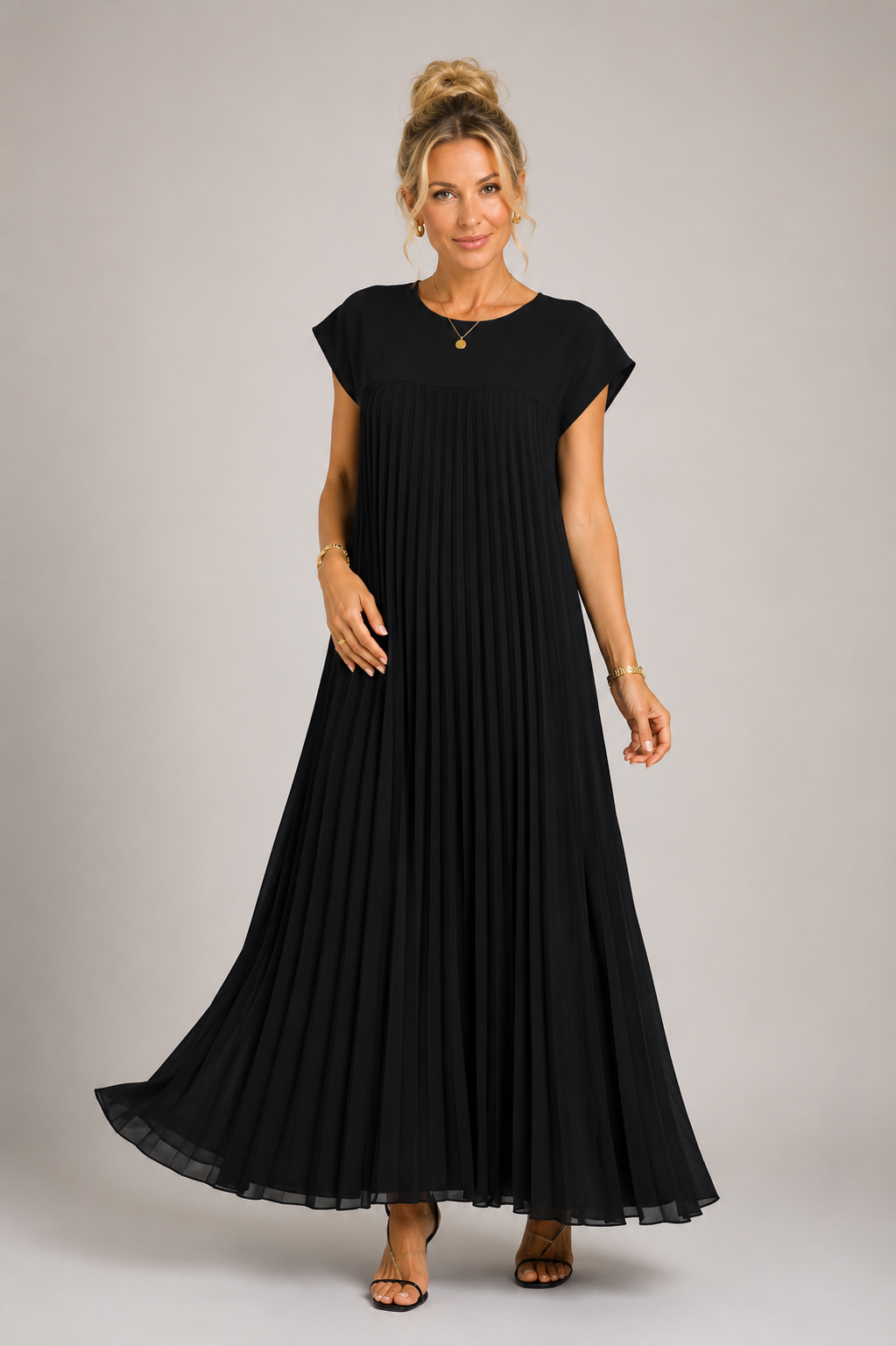 Calliope - Women's Sleeveless Pleated A-Line Midi Dress-Lyrasue-Black-M-Lyrasue