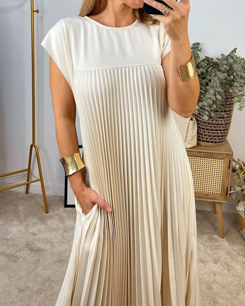 Calliope - Women's Sleeveless Pleated A-Line Midi Dress-Lyrasue-Beige-M-Lyrasue