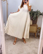 Calliope - Women's Sleeveless Pleated A-Line Midi Dress-Lyrasue-Beige-M-Lyrasue