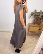 Calliope - Women's Sleeveless Pleated A-Line Midi Dress-Lyrasue-Beige-M-Lyrasue