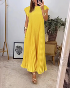 Calliope - Women's Sleeveless Pleated A-Line Midi Dress-Lyrasue-Beige-M-Lyrasue
