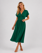 Capri - Women's V-Neck Wedding Guest Midi Dress-Midi Jurken-Lyrasue-Green-XS-Lyrasue