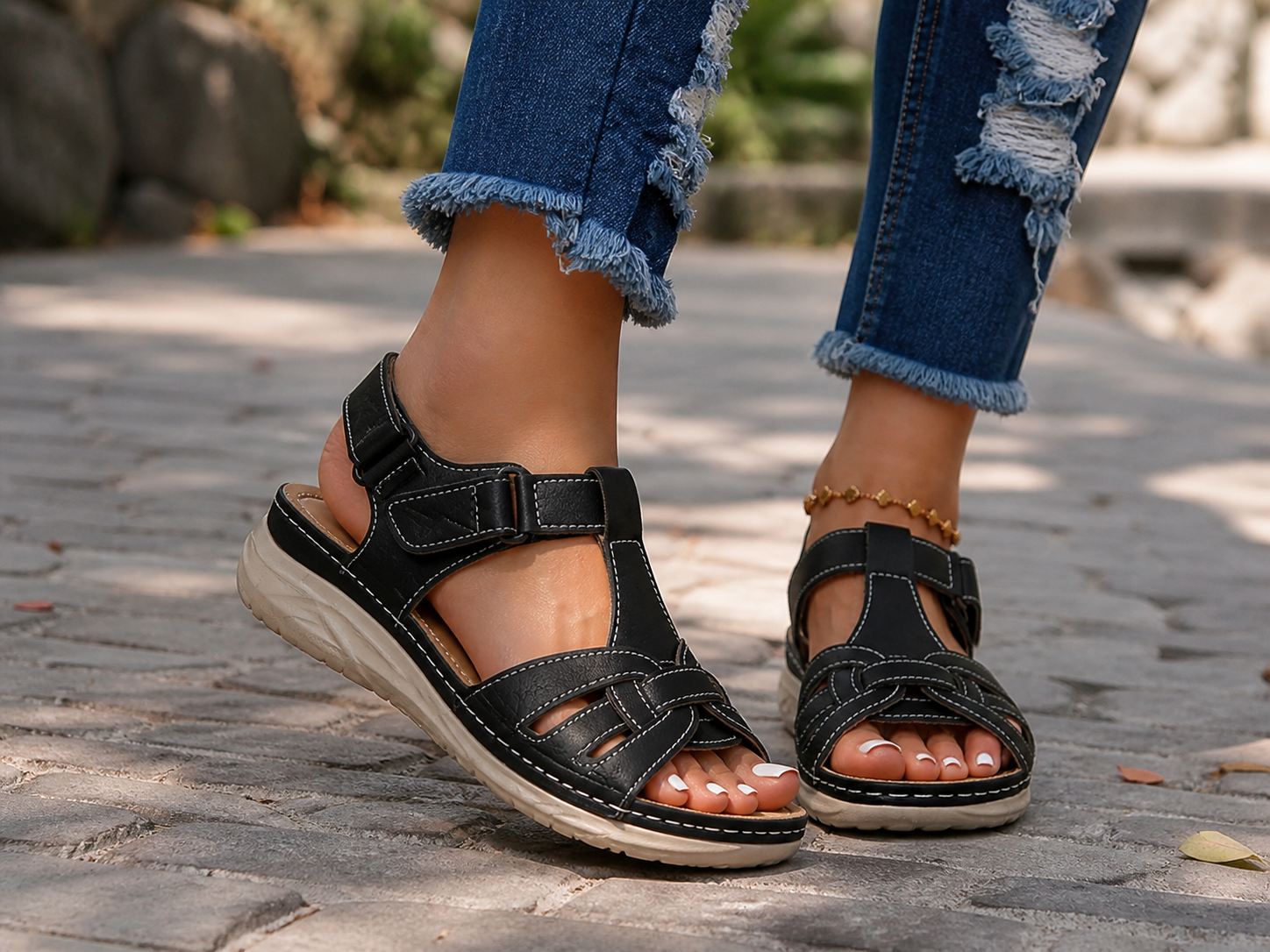 Carolin - Women’s Comfortable Arch Support Walking Sandals-Sandals Women-Lyrasue-Black-UK 3 / EU 36-Lyrasue