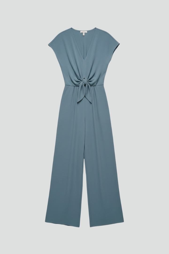 Cressida - Women’s Tie-Front Wide Leg Jumpsuit-Lyrasue-Steel Blue-S-Lyrasue