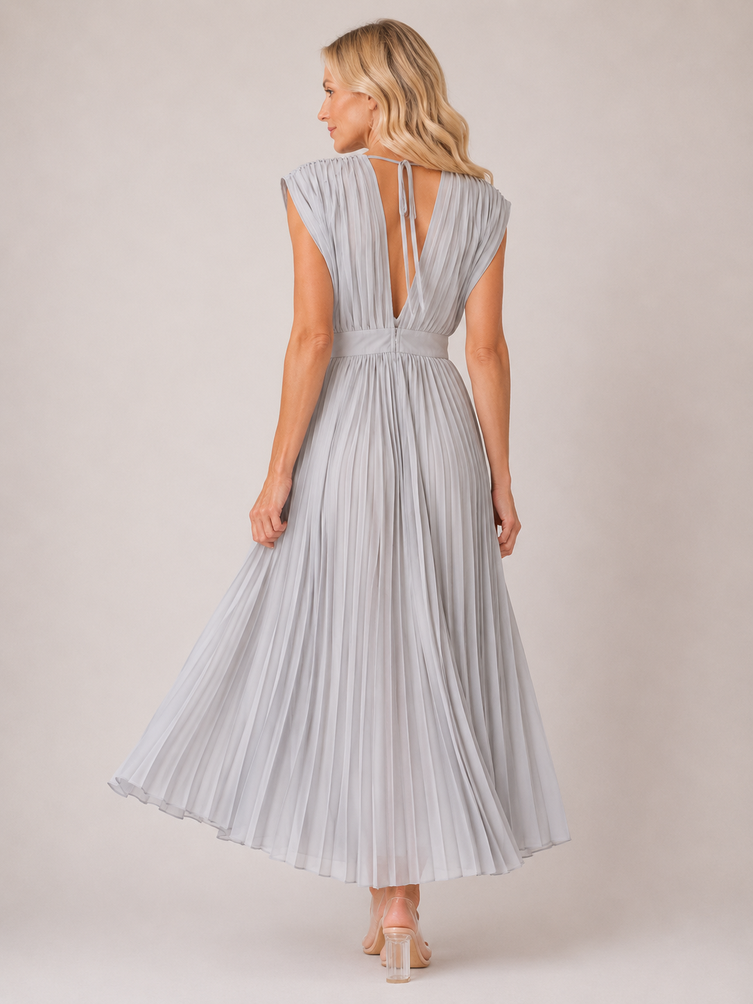 Monica - Women’s Wedding Guest V-Neck Midi Dress-Lyrasue-Gray-S-Lyrasue