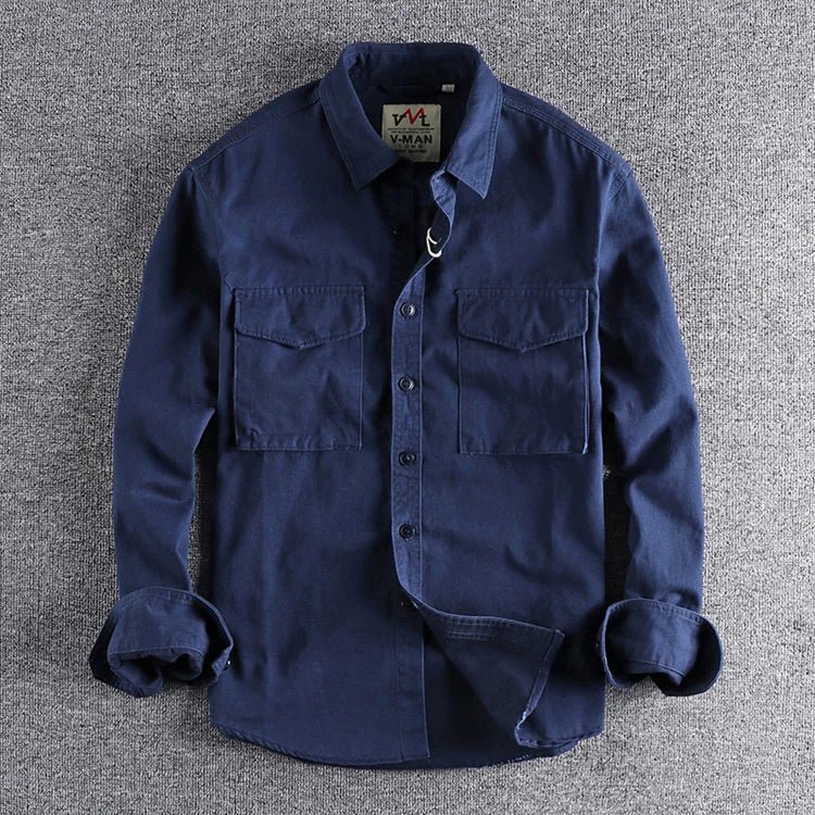 Denvy - Men's Utility Overshirt with Chest Pockets-Men Shirts Casual_shirts-Lyrasue-Marine Blue-M-Lyrasue