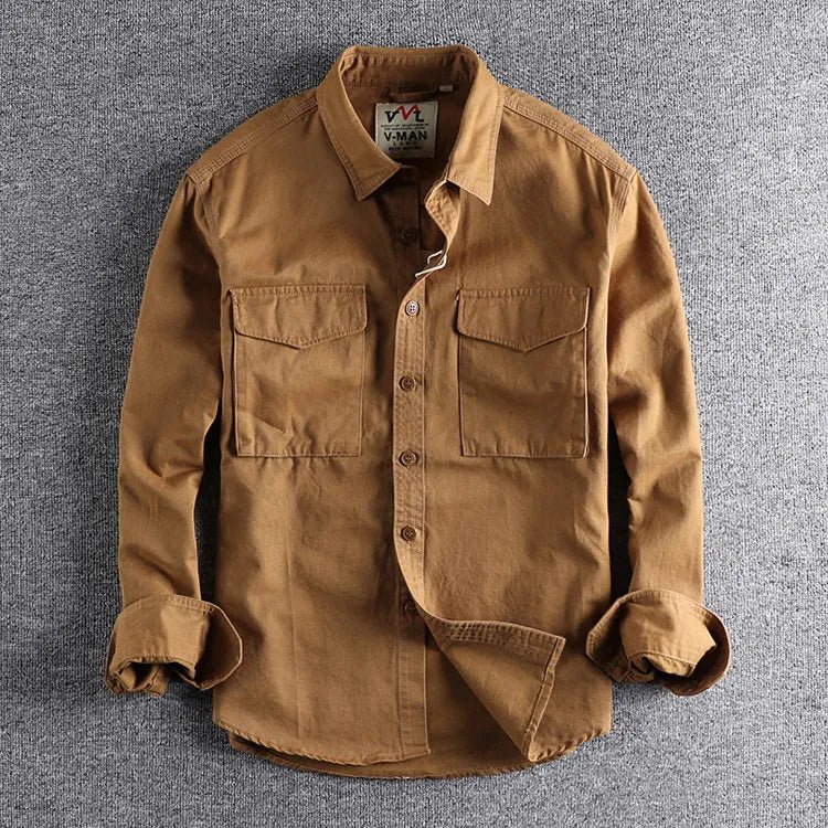 Denvy - Men's Utility Overshirt with Chest Pockets-Men Shirts Casual_shirts-Lyrasue-Khaki-M-Lyrasue