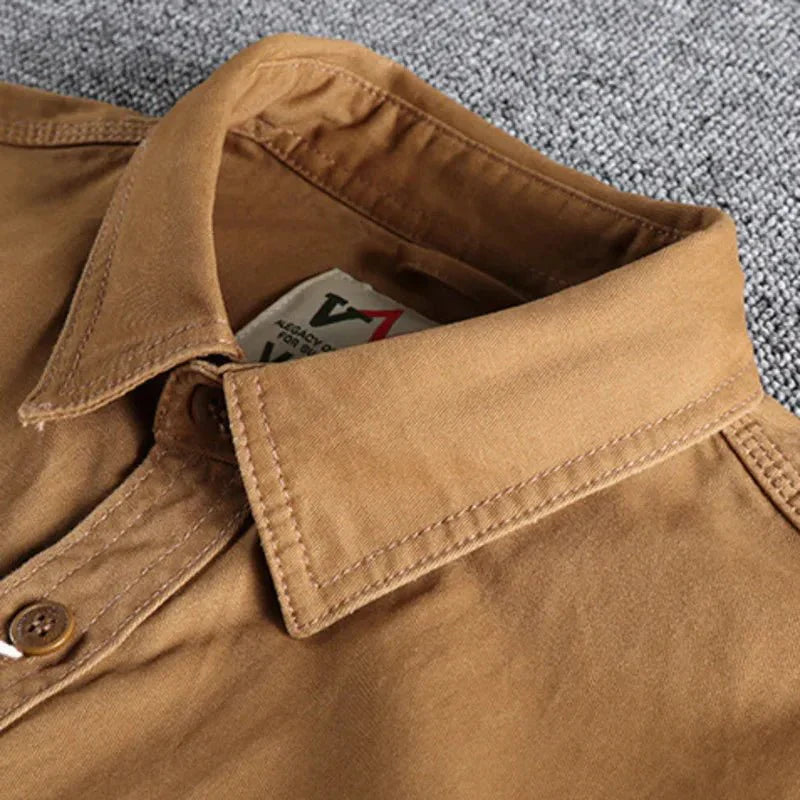 Denvy - Men's Utility Overshirt with Chest Pockets-Men Shirts Casual_shirts-Lyrasue-Military Green-M-Lyrasue