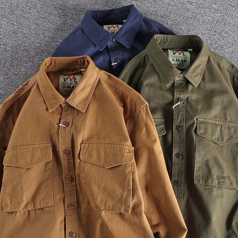 Denvy - Men's Utility Overshirt with Chest Pockets-Men Shirts Casual_shirts-Lyrasue-Military Green-M-Lyrasue