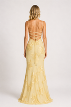 Destiny - Women’s Floral Appliqué Wedding Guest Maxi Dress with Spaghetti Strap-Lyrasue-S-Yellow-Lyrasue