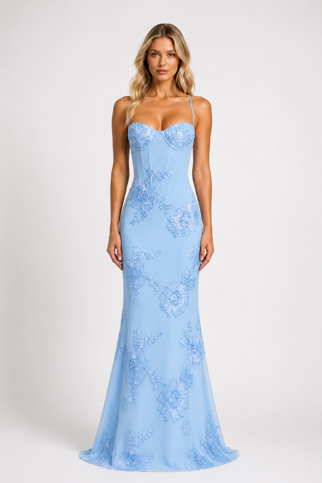 Destiny - Women’s Floral Appliqué Wedding Guest Maxi Dress with Spaghetti Strap-Lyrasue-S-Blue-Lyrasue