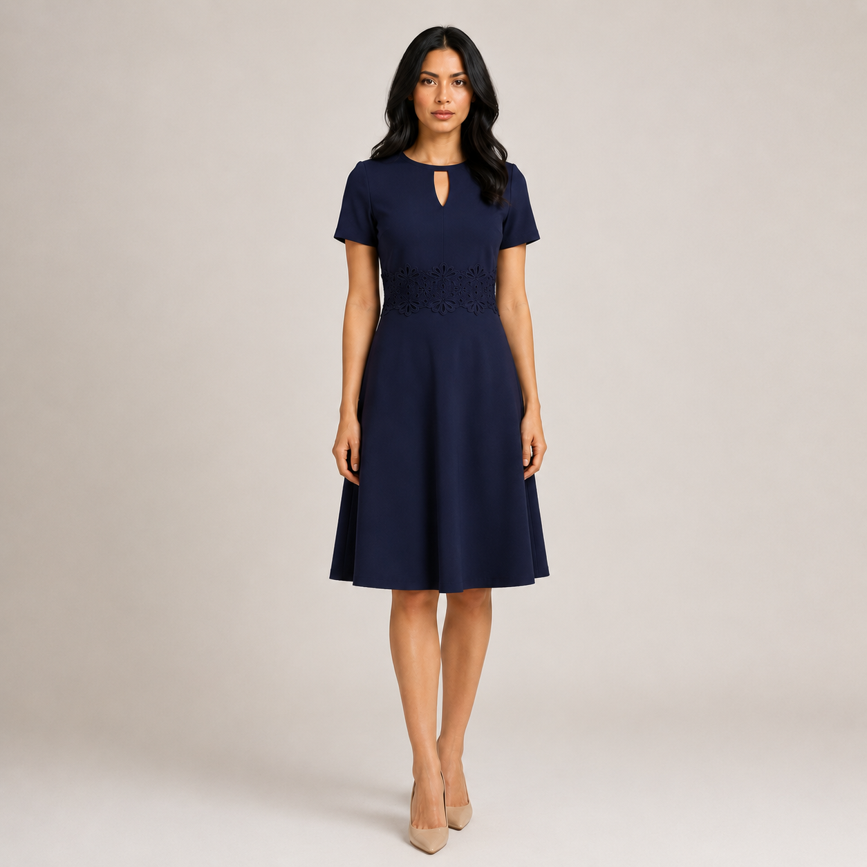 Piper - Women’s Elegant Lace Wedding Guest Midi Dress with Defined Waist-Women's Dress-Lyrasue-Blue-S-Lyrasue