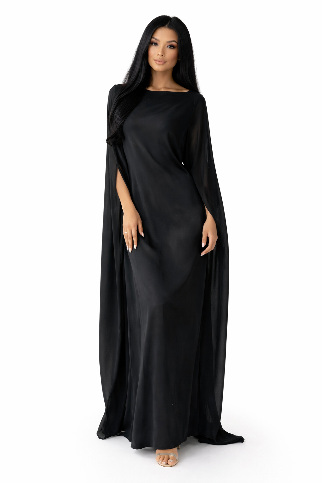 Elanor – Women's Draped Sleeve Summer Maxi Dress-Maxi Dress - AS - Womens - Dresses-Lyrasue-Black-S-Lyrasue