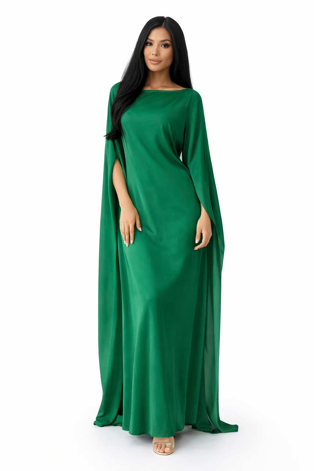 Elanor – Women's Draped Sleeve Summer Maxi Dress-Maxi Dress - AS - Womens - Dresses-Lyrasue-Green-S-Lyrasue