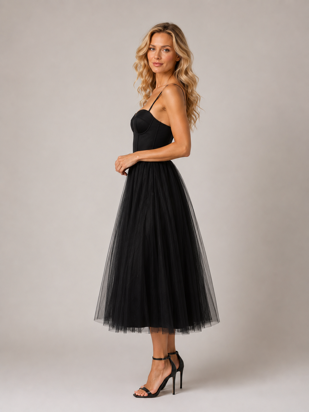 Elowen - Women's Sleeveless Black Midi Dress-Lyrasue-XS-Black-Lyrasue