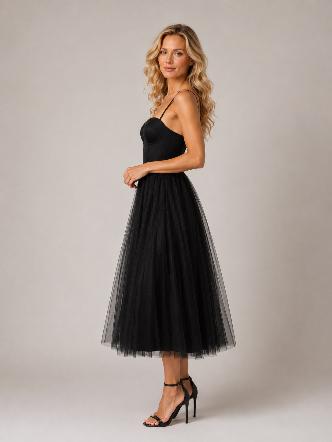 Elowen - Women's Sleeveless Black Midi Dress-Lyrasue-XS-Black-Lyrasue