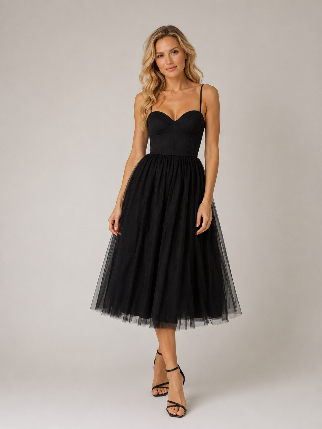 Elowen - Women's Sleeveless Black Midi Dress-Lyrasue-XS-Black-Lyrasue