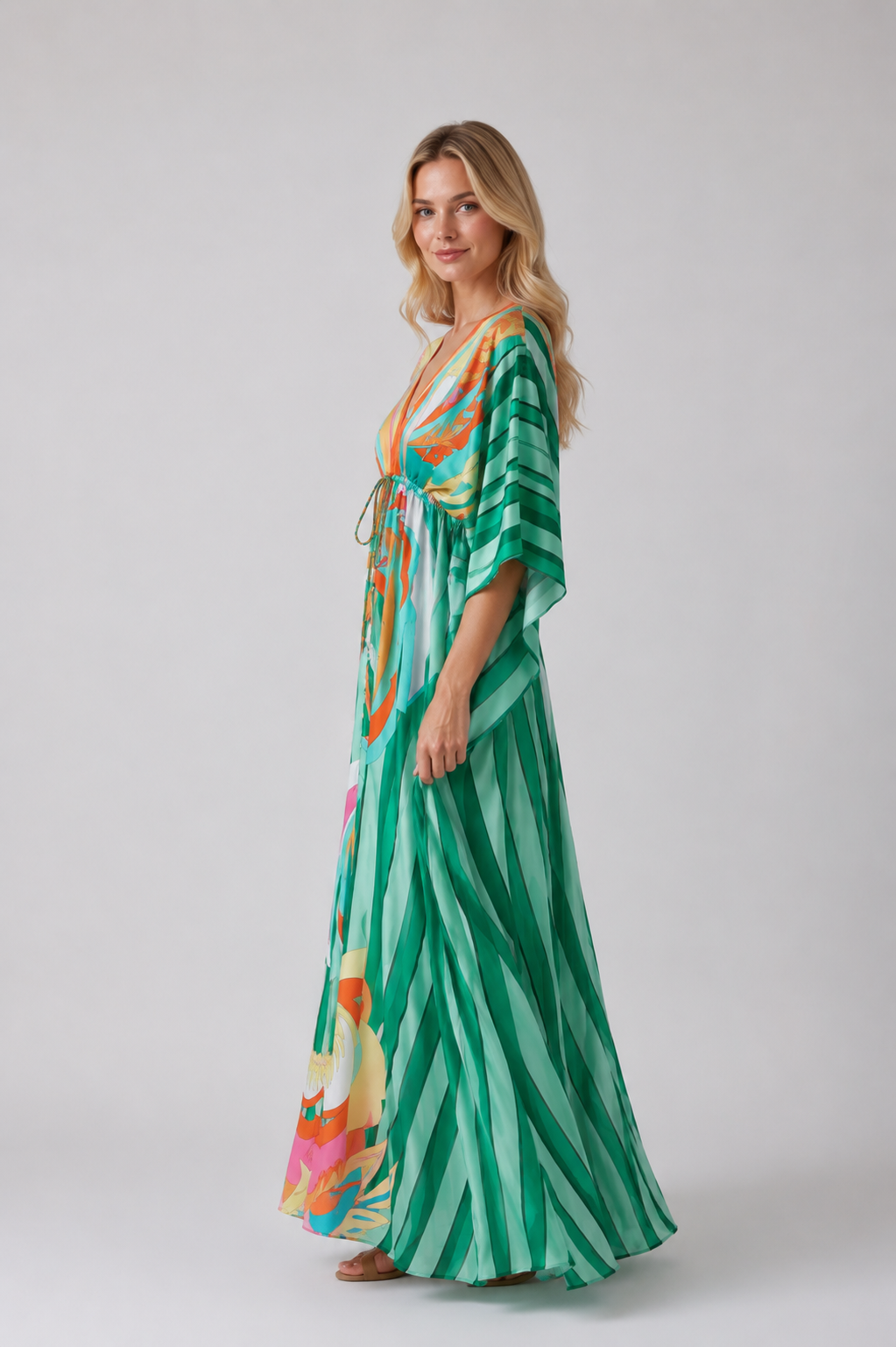 Ember - Women's Printed Kaftan Maxi Dress-Women’s Maxi Dress-Lyrasue-Green-S-Lyrasue