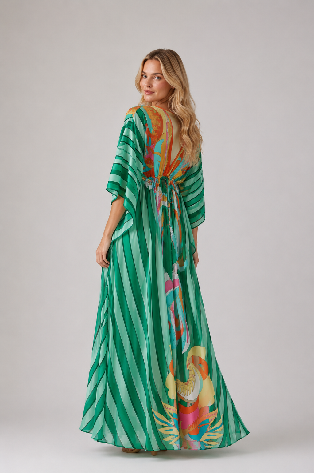 Ember - Women's Printed Kaftan Maxi Dress-Women’s Maxi Dress-Lyrasue-Green-S-Lyrasue