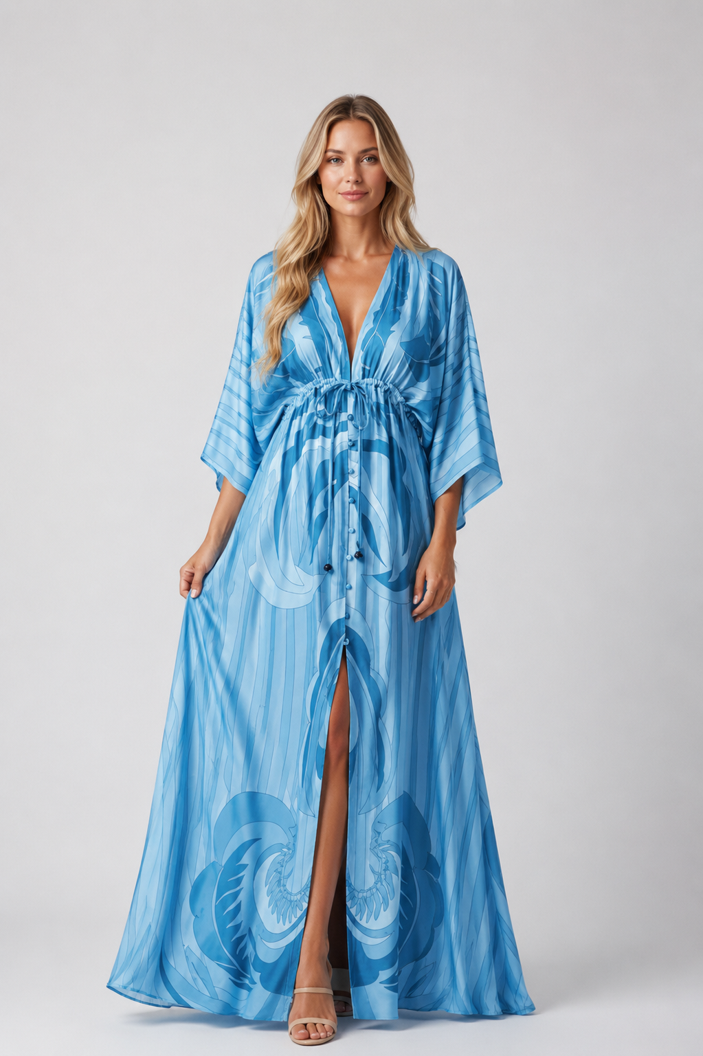 Ember - Women's Printed Kaftan Maxi Dress-Women’s Maxi Dress-Lyrasue-Blue-S-Lyrasue
