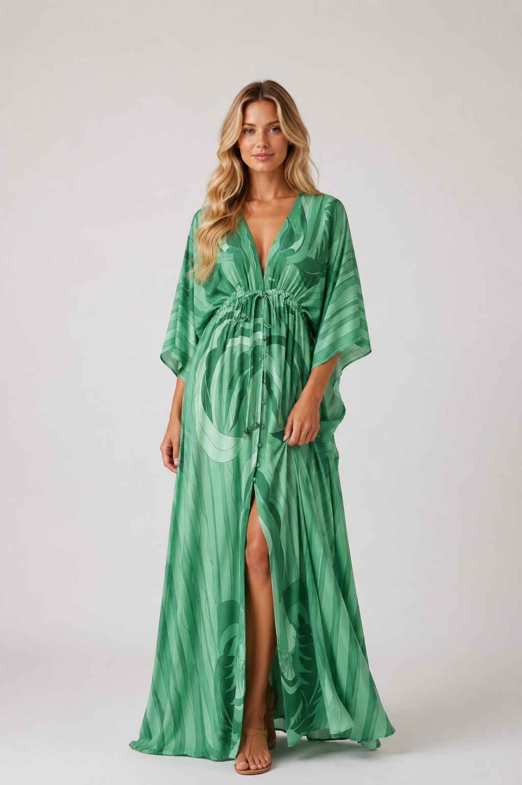 Ember - Women's Printed Kaftan Maxi Dress-Women’s Maxi Dress-Lyrasue-LIght Green-S-Lyrasue