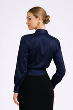 Erin – Women's Satin V-Neck Long Sleeve Blouse-Blouses-Lyrasue-White-S-Lyrasue