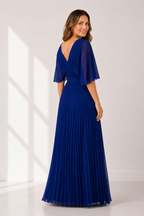 Everleigh - Women's Elegant V Neck Pleated Maxi Dress-Maxikleider-Lyrasue-Blue-XS-Lyrasue